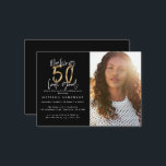 presupuesto 50.ª buena invitación de cumpleaños de<br><div class="desc">presupuesto Haciendo que 50 parezca buena invitación de cumpleaños de fotos. Diseño monocromo de texto de escritura moderna y efecto oro. Parte de una colección.</div>