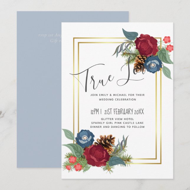 PRESUPUESTO Boda de invierno Borgoña Azul Verde az (Anverso / Reverso)