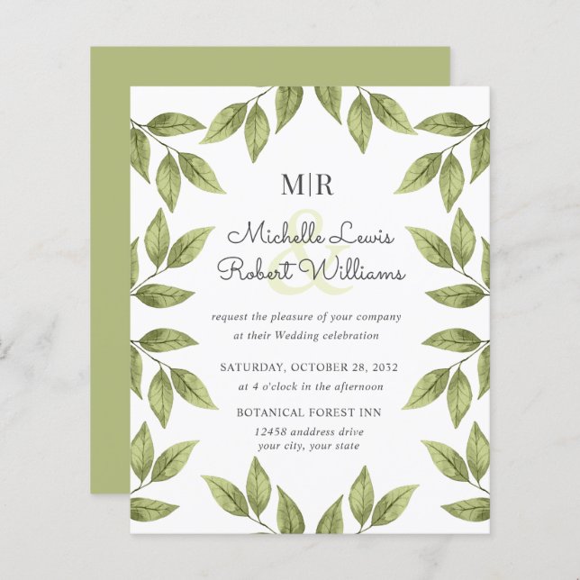 PRESUPUESTO Boho boda de hojas verdes rusas (Anverso / Reverso)