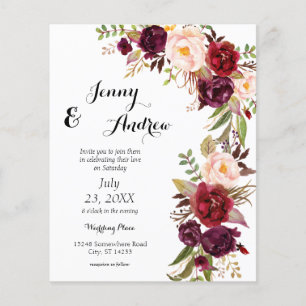 Presupuesto Burgundy Marsala Floral 2 Boda Flyer