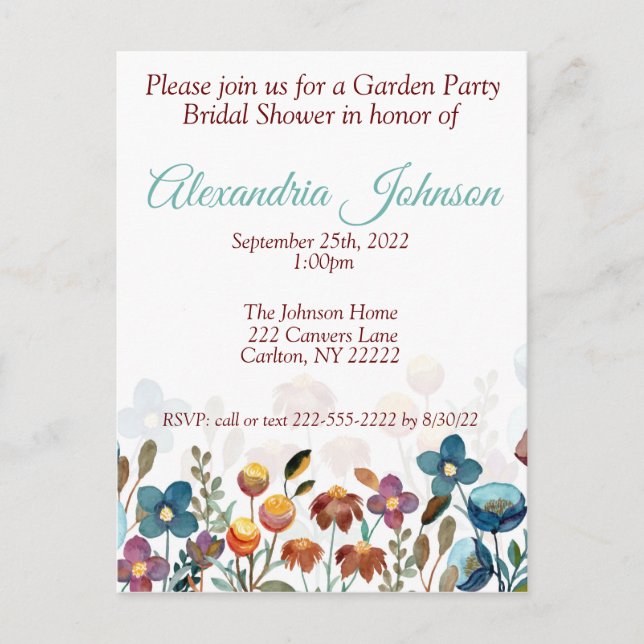 Presupuesto de Invitación a la Ducha de Fiesta de  (Anverso)