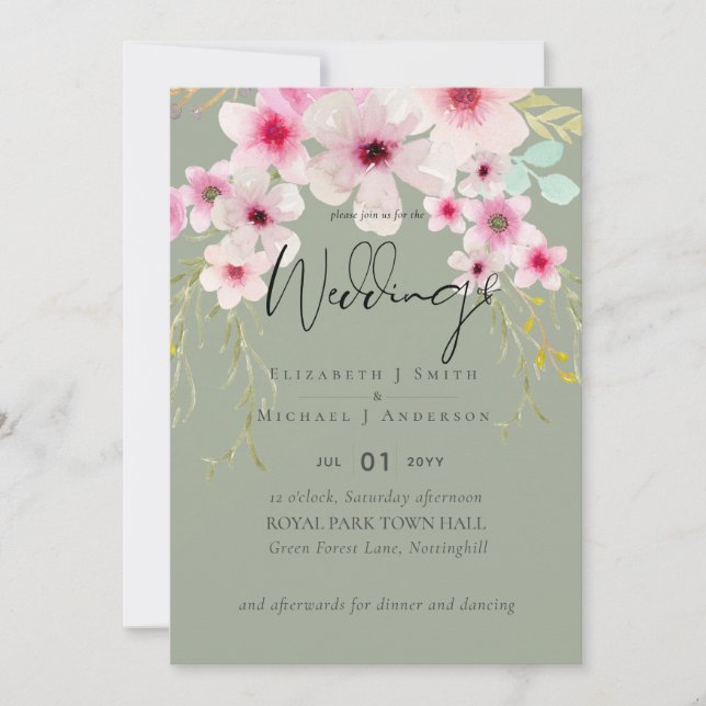 Presupuesto del Boda floral rosado de Rubor (Anverso)