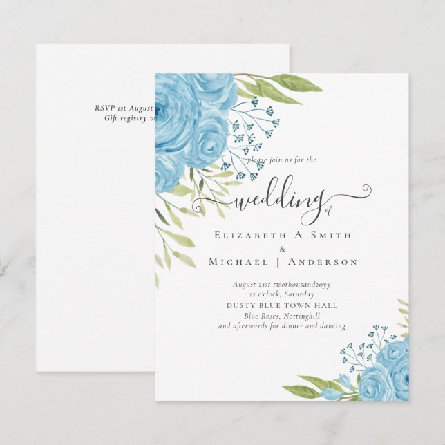 PRESUPUESTO Dusty Blue Rosas Presupuesto Boda (Anverso / Reverso)