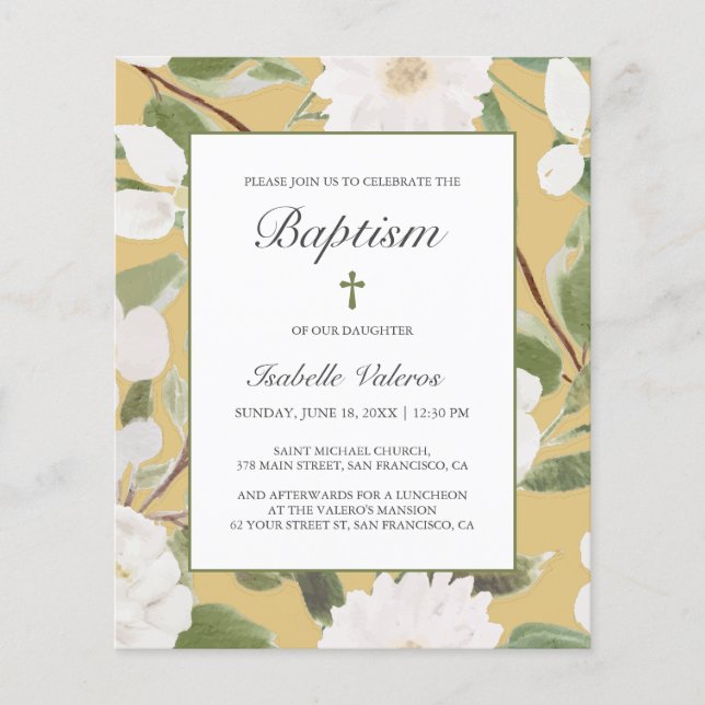 PRESUPUESTO Flores blancas hojas bAPTISM amarillo (Anverso)