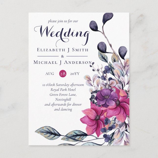 PRESUPUESTO Fuchsia Invitaciones a una boda rosada (Anverso)