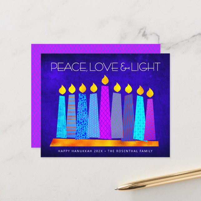 Presupuesto Hanukkah Velas Paz Luz de Amor Tarjeta (Anverso/Reverso In Situ)
