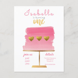 Presupuesto   Invitación de primer cumpleaños rosa