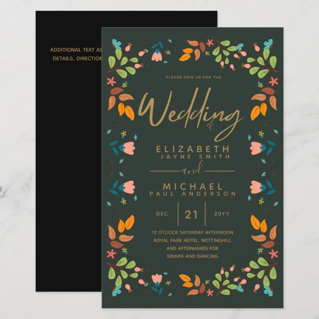PRESUPUESTO Jardín moderno hojas boda Invitación A (Anverso / Reverso)
