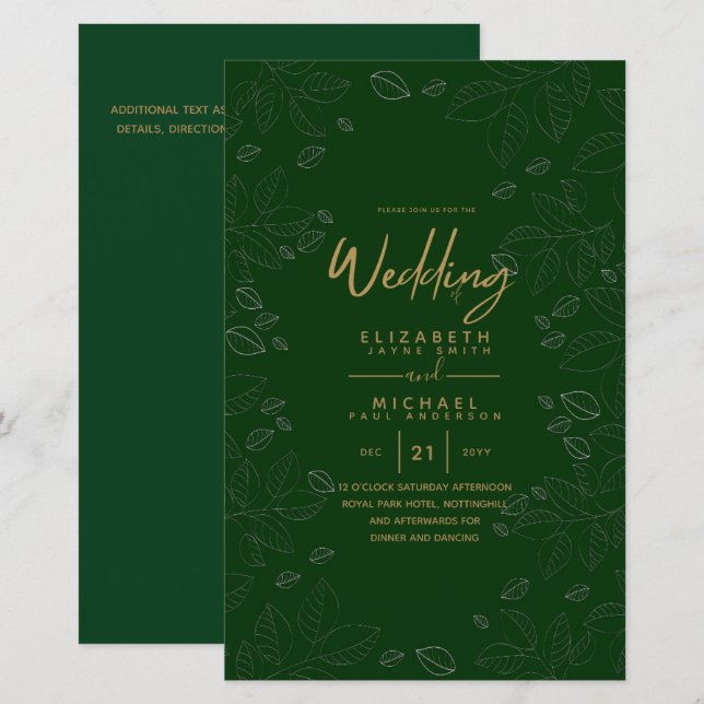 PRESUPUESTO Jardín moderno hojas boda Invitación A (Anverso / Reverso)