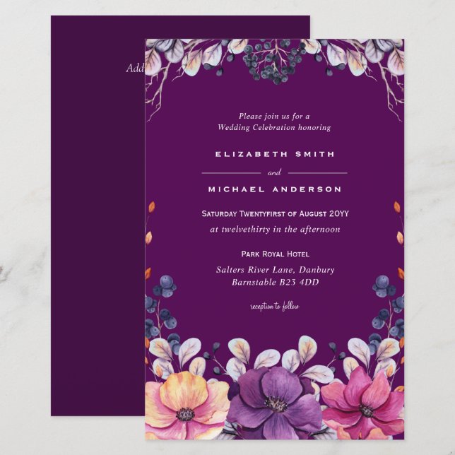 PRESUPUESTO Lavanda Púrpura hojas Boda Invita A9 (Anverso / Reverso)