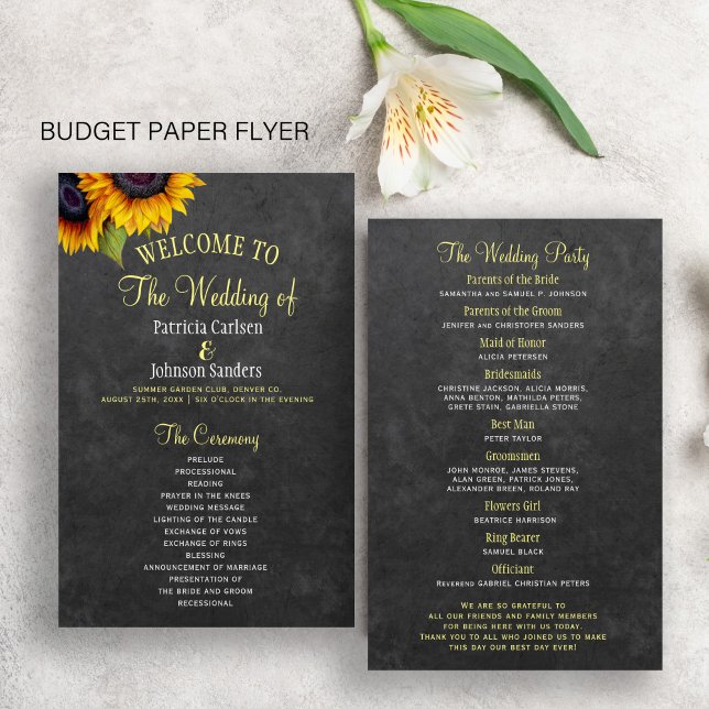 PRESUPUESTO Programa Rústico de boda de girasol en (Subido por el creador)