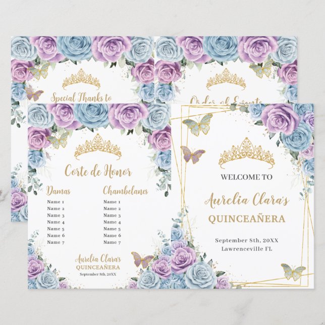 Presupuesto Quinceañera XV Programa Padrinos Blue  (Anverso / Reverso)