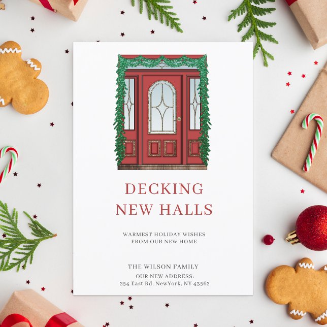 PRESUPUESTO Red Door Decoración New Halls Tarjeta  (Budget Red Door Decking New Halls New Address Moving Holiday Card)
