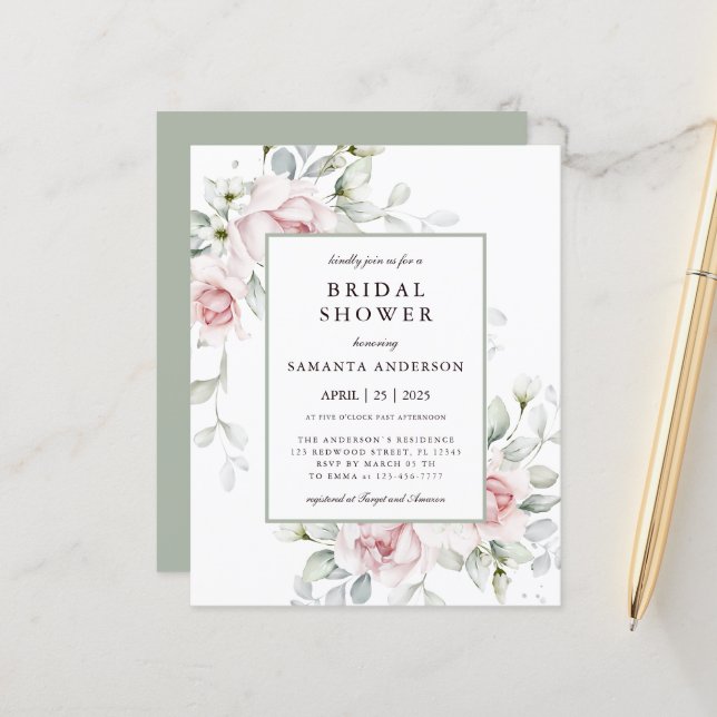 Presupuesto romántico | Floral Bridal Shower Flyer (Anverso/Reverso In Situ)