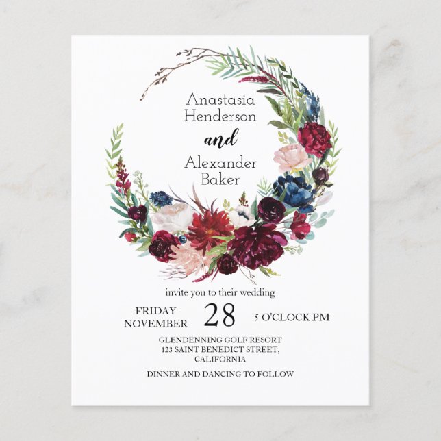 Presupuesto/Rosas - Invitación a la boda. Flyer (Frente)