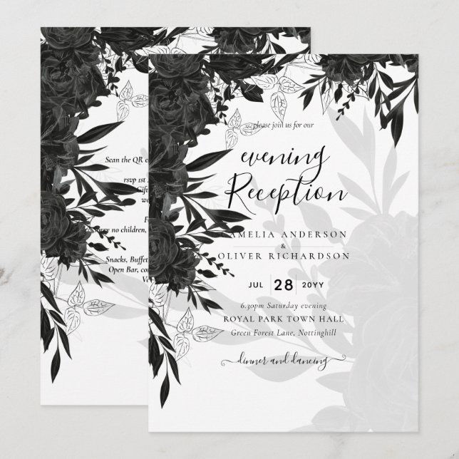 PRESUPUESTO Rosas negros Elegante invitación a la  (Anverso / Reverso)
