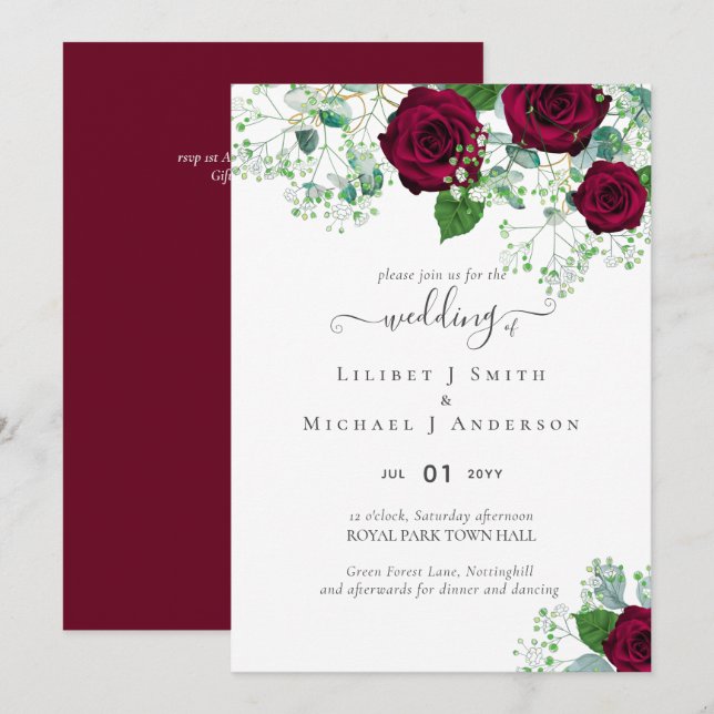 PRESUPUESTO Rosas Rojas Borgoñas BODA Gypsophila (Anverso / Reverso)