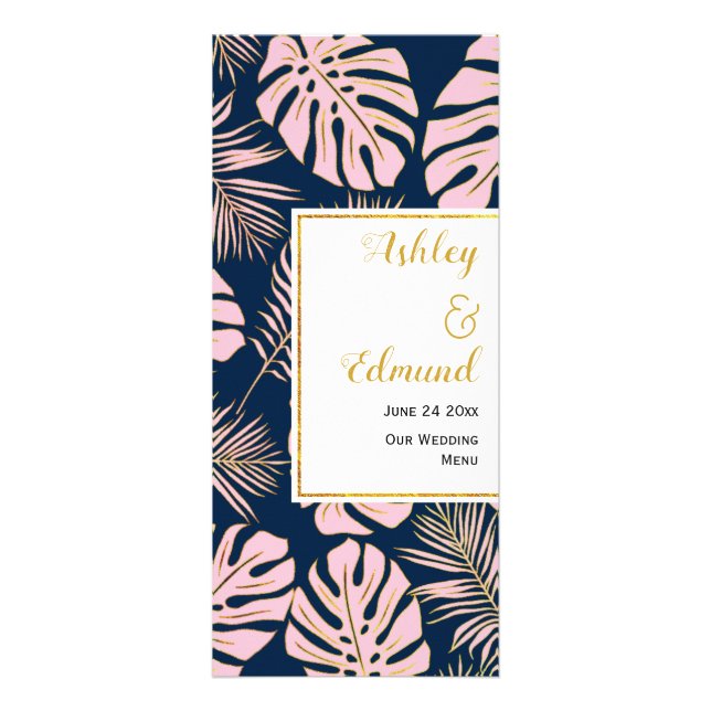PRESUPUESTO Tarjeta de menú rosa tropical, azul ma (Frente)