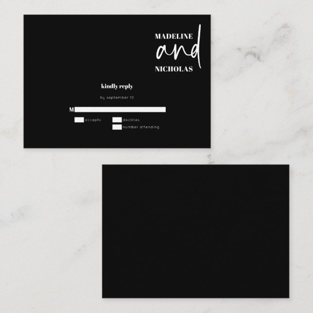 PRESUPUESTO Tarjeta RSVP simple Minimalista negra  (Anverso / Reverso)