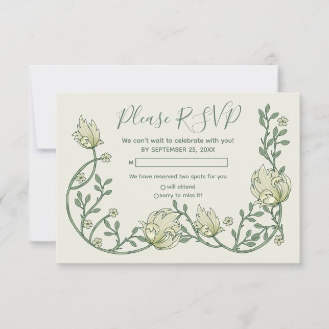 Pretty art nouveau flowers rsvp card (Anverso)