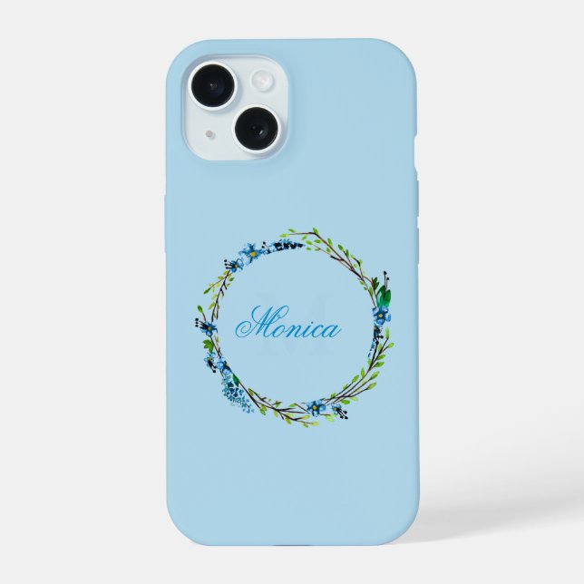 Pretty Blue Floral Wreath with Monogram (Reverso )