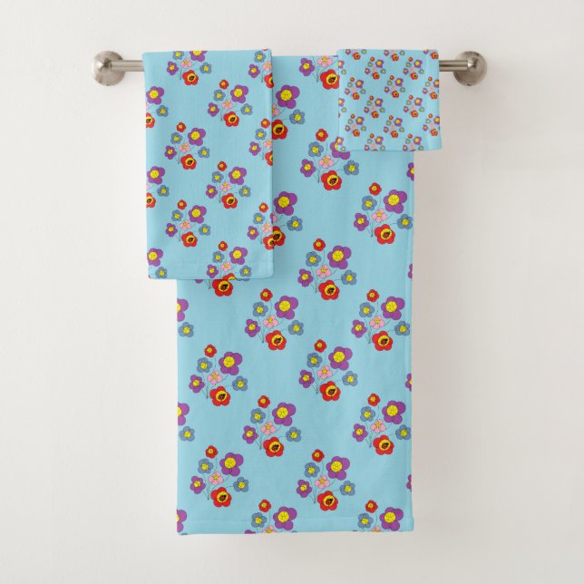 Pretty Blue Ladybug and Flowers Pattern (In situ)