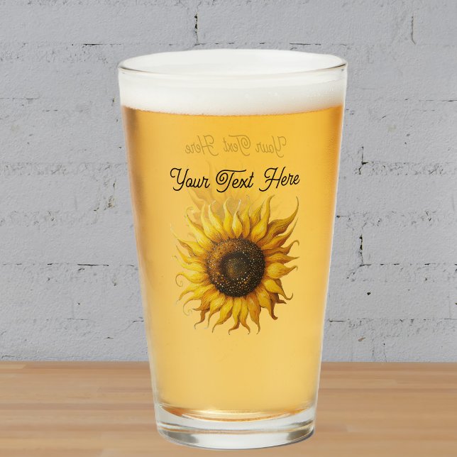 Pretty Fantasy Yellow Sunflower Curled Petals (Fancy yellow and brown sunflower curled petals on glass drink tumbler.)