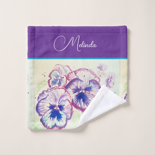 Pretty Floral Pastel Pansy Purple Watercolor  (Toallita)