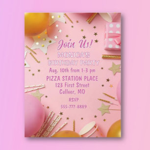 Pretty n Pink! Invitación de cumpleaños personaliz