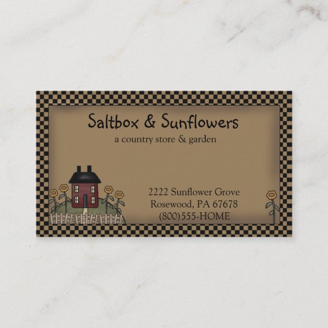 Prim Country Saltbox & Sunflowers Tarjeta de Negoc (Anverso)
