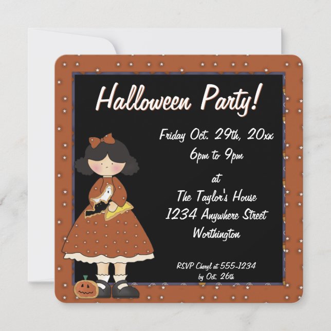 Prim Halloween Chica de la invitación a la fiesta  (Anverso)