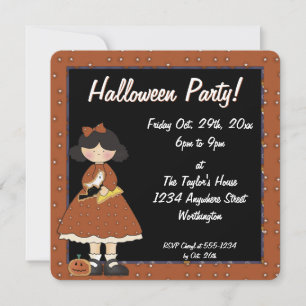 Prim Halloween Chica de la invitación a la fiesta 