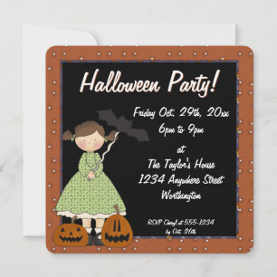 Prim Halloween Chica de la invitación a la fiesta 