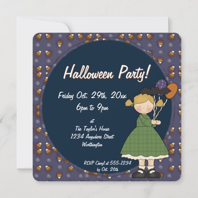 Prim Halloween Chica de la invitación a la fiesta  (Anverso)