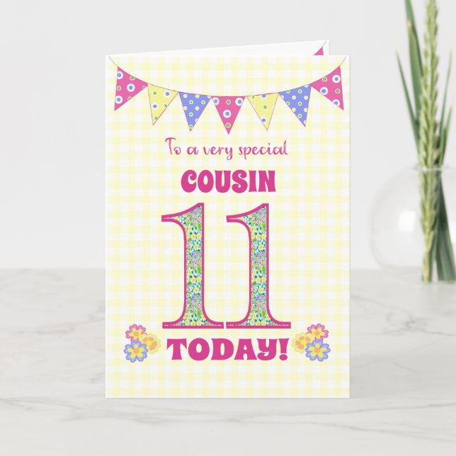 Primaria del 11° cumpleaños y tarjeta de Bunting (Anverso)