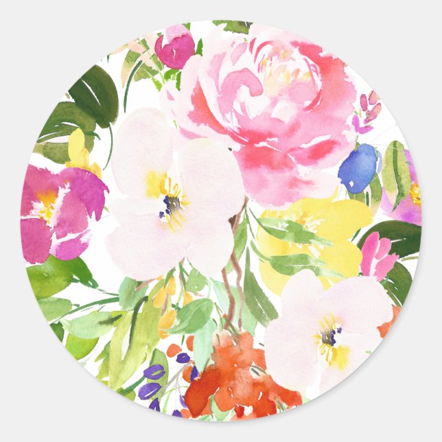 Primavera acuarela florece Pegatina floral (Anverso)