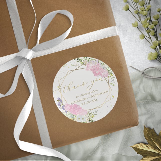 Primavera Boda gracias Pegatina Gilded Watercolor (Subido por el creador)
