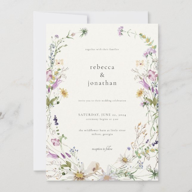 Primavera de la invitación a la boda de flores sil (Anverso)