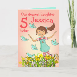 Primavera en la tarjeta de la edad 5 de la hija