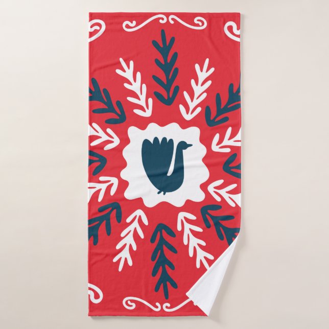 Primavera, Feliz Navidad folklore doodle cuadrado  (Toalla de baño)