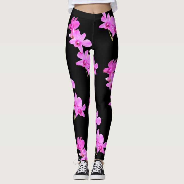 Primavera floral de Legging del negro de la yoga (Anverso)