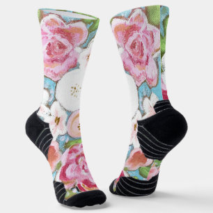 Primavera floral rosa florece en calcetines