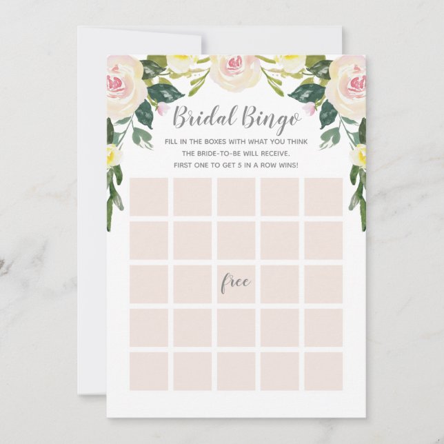 Primavera Floral Rubor Bridal Shower Bingo Tarjeta (Anverso)