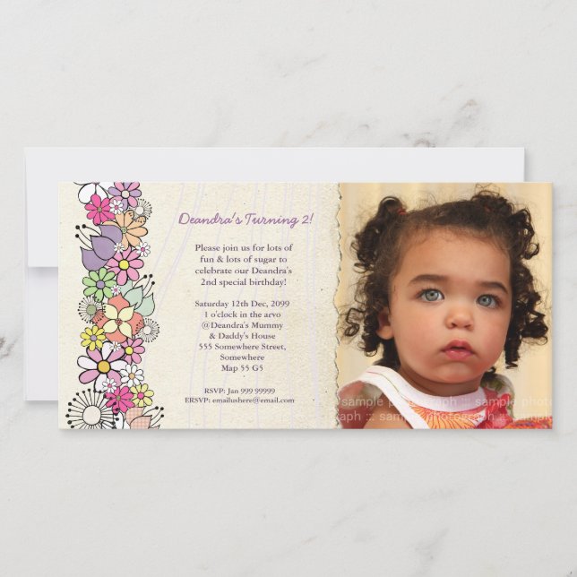 Primavera Flores Bebés Invitación de cumpleaños 2  (Anverso)