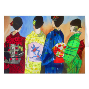 Primavera Kimono Geisha arte japonés acuarela