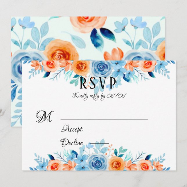 Primavera Paint Naranja azul Florals Boda Tarjeta  (Anverso / Reverso)