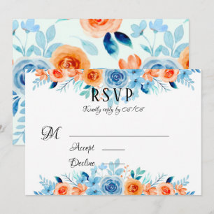 Primavera Paint Naranja azul Florals Boda Tarjeta