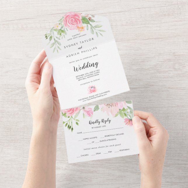 Primavera Peony Boda Todo En Una Invitación (desgarro)