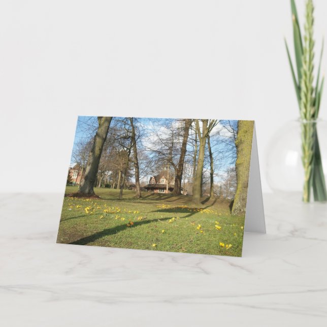 Primavera, tarjeta de felicitación verde de (Anverso)