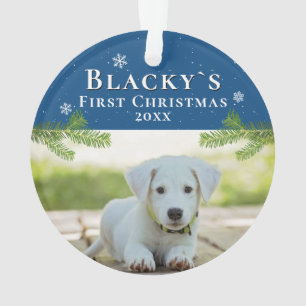 Primer Adorno de Foto de Perro Azul Pino de Navida